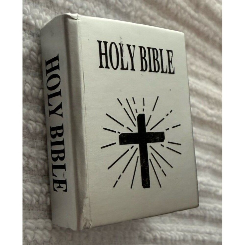 Miniature Holy Bible and Holder Keychain Real Paper Illustrated Christian Mini